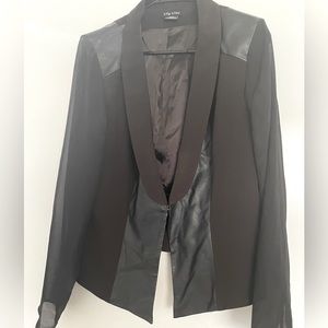City Chic Faux Leather trimmed sheer sleeve jacket blazer